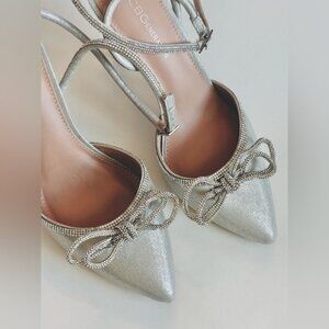 BCBG diamond sparkle bow satin heel pumps